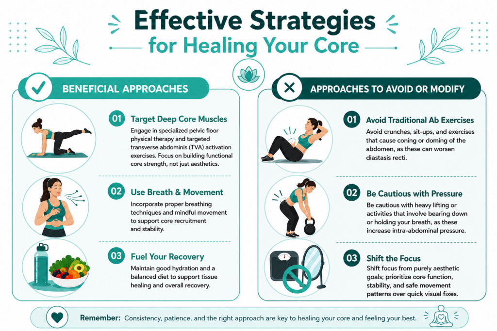 Comparison of safe core exercises versus exercises to avoid with diastasis recti